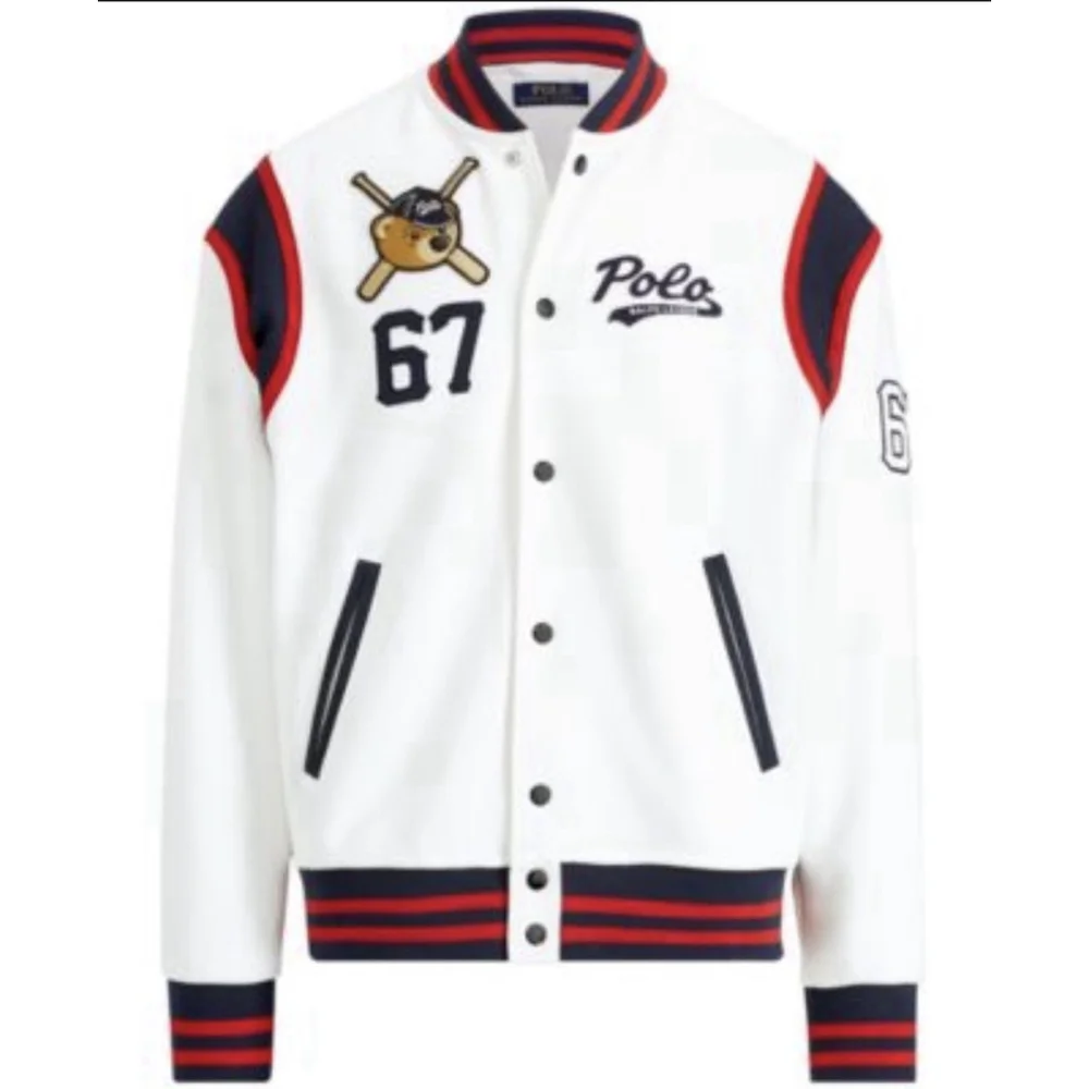 Polo Ralph Lauren Polo Bears 67 Baseball Jacket Mens Large White/Blue/Red - Picture 1 of 12